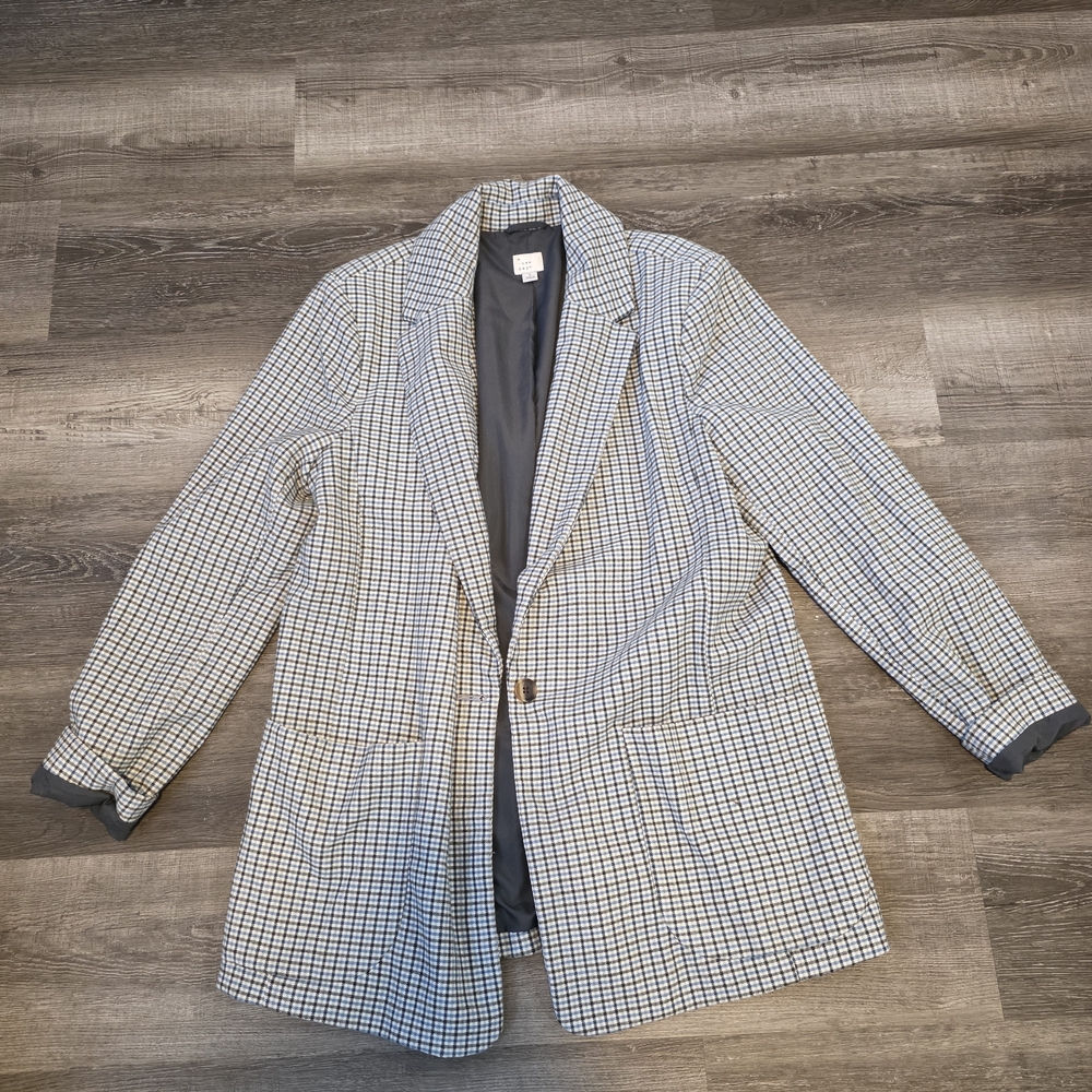 a new day Black and White Checkered Trench Coat